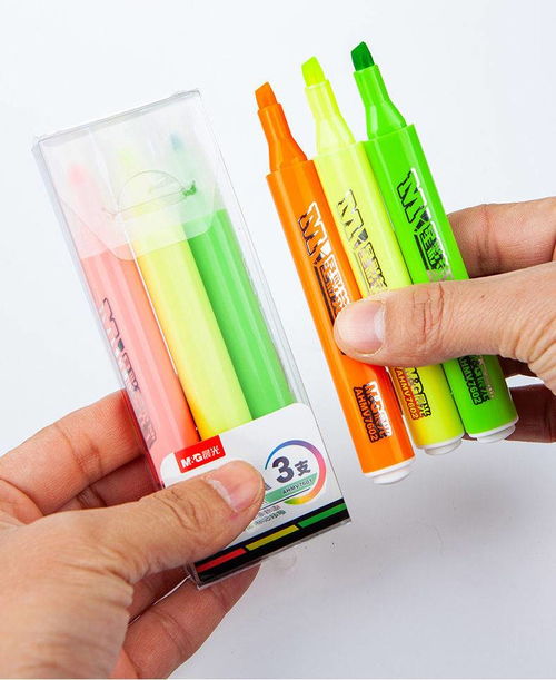晨.光斜头荧光笔套装划重点标记记号笔学生用品彩色手账笔3色装6色